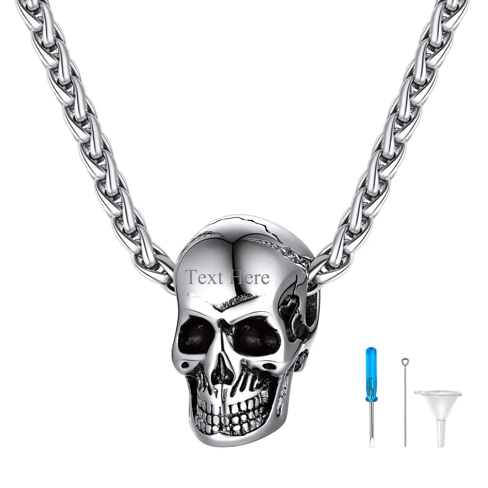 U7 Jewelry Skull Urn Necklace for Human Pet Ashes with Filling Kit Stainless Steel Cremation Jewelry