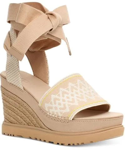 Ugg Abbot Womens Canvas Lace-Up Espadrille Heels