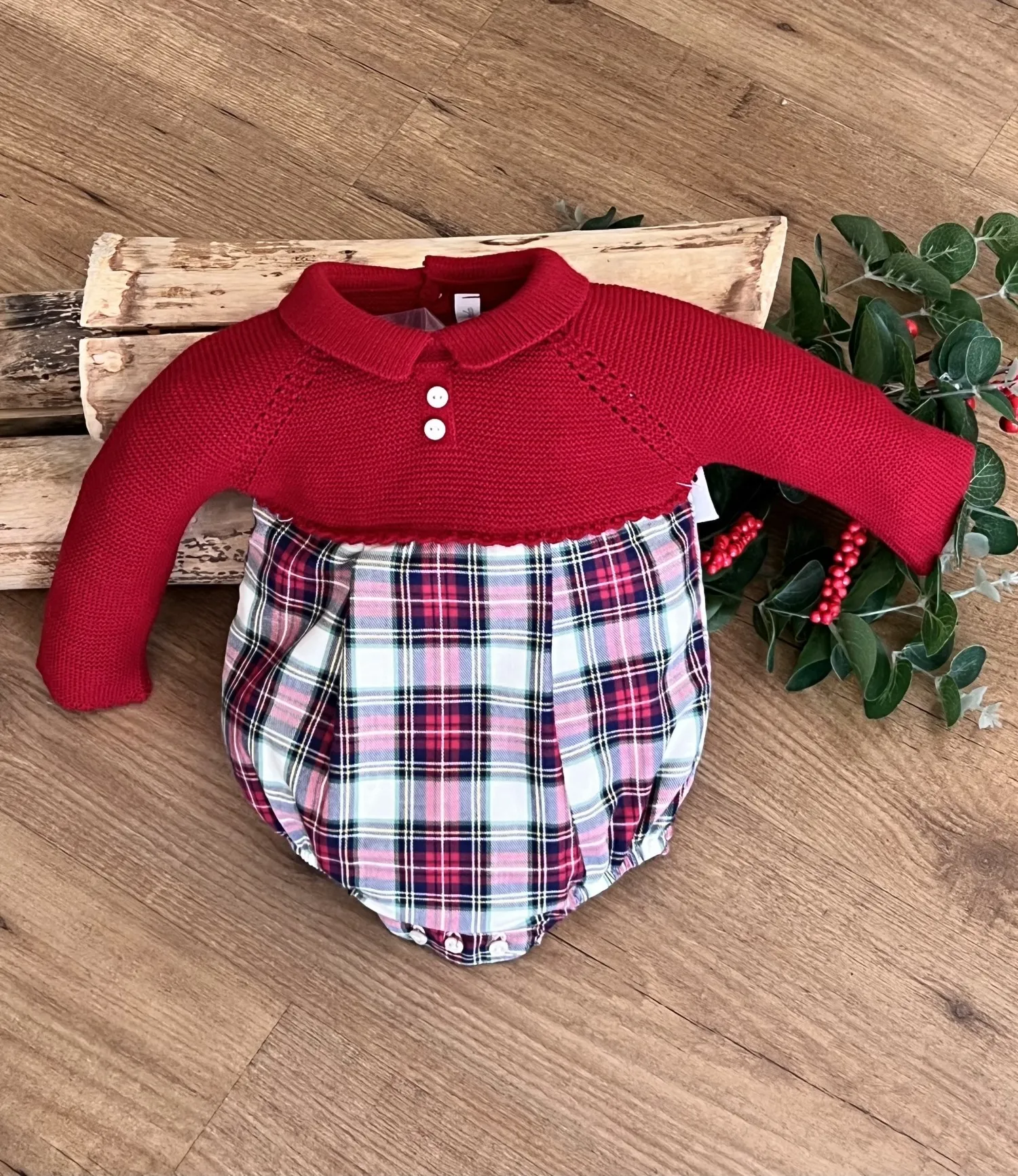 Unisex knit and fabric romper Natale Collection