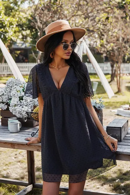 V Neck Solid Short Sleeve Dress