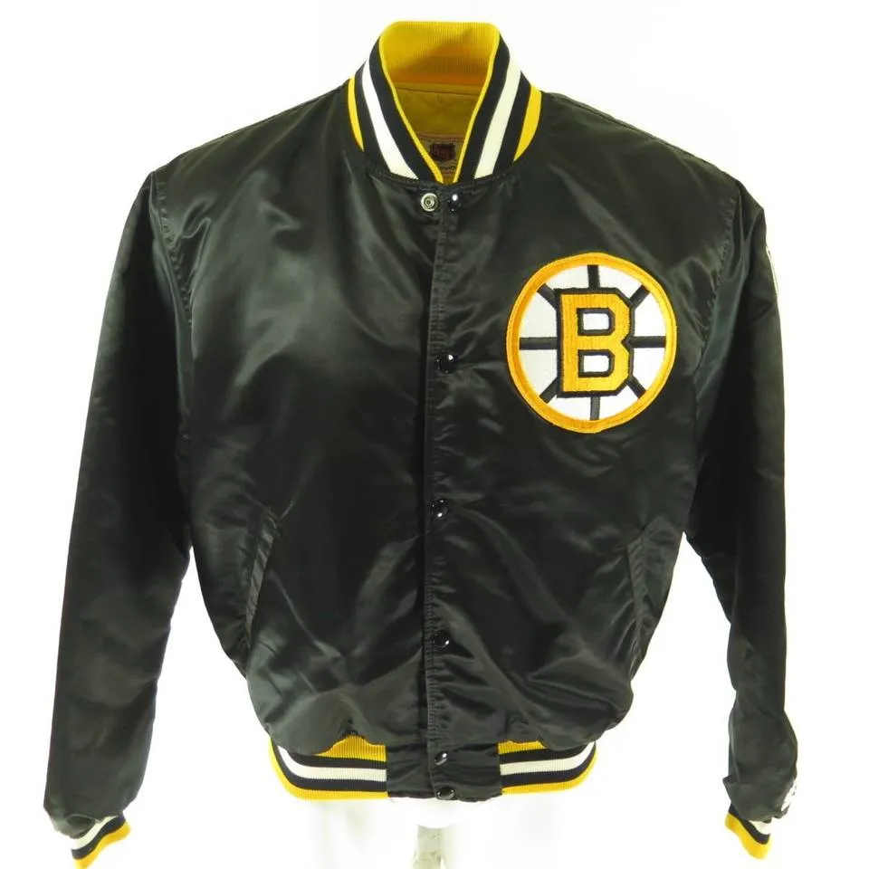 Vintage 80s Boston Bruins Starter Jacket Mens XL NHL Hockey Satin Patches