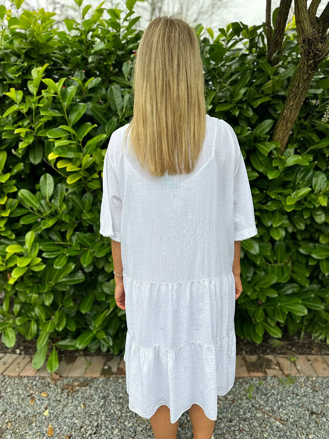 White Crochet Tiered Tunic Dress Brenda