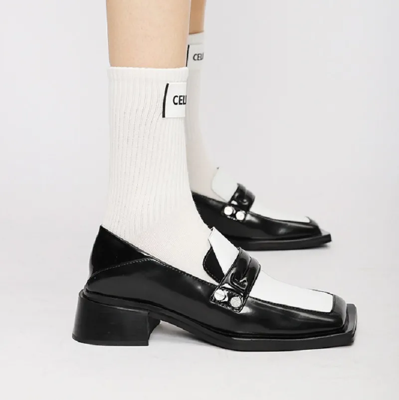 Women Black and White Loafers 