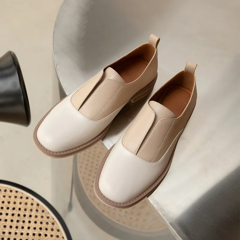 Women Color Block Round Toe Loafers 