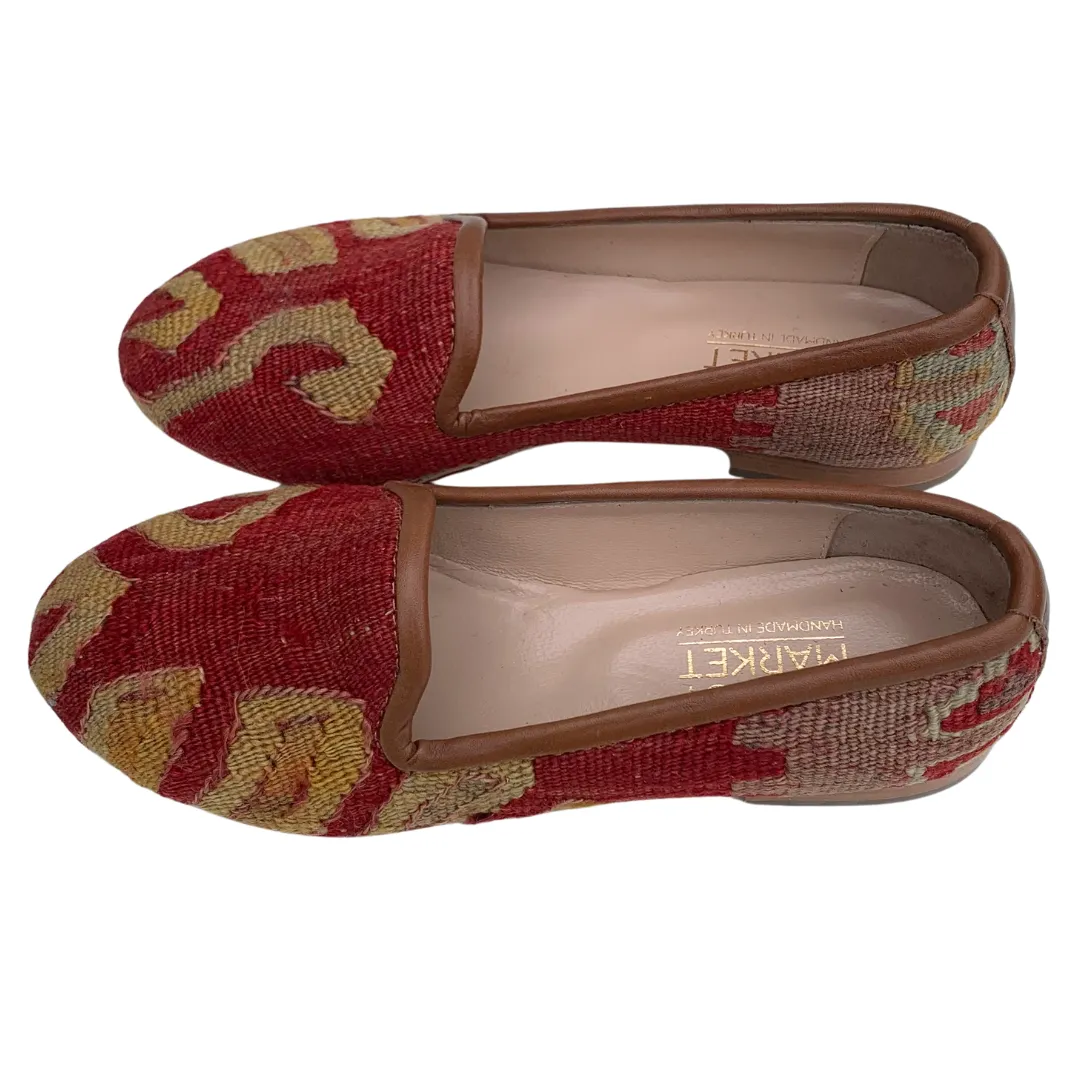 Women's Turkish Kilim Loafers Red with Gold